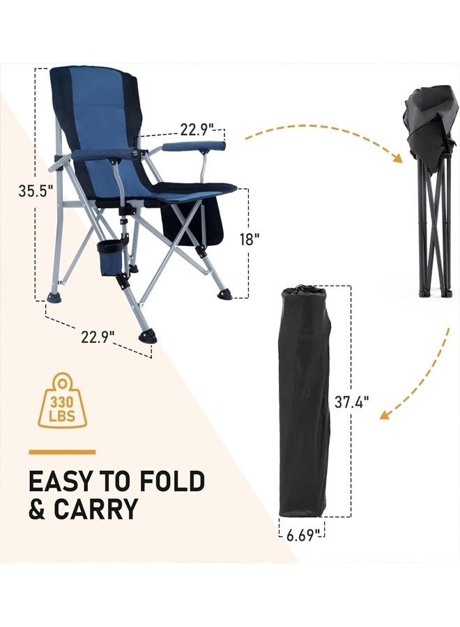 بيوينتي كُرسي تخييم خارجي محمول، خفيف الوزن وقابل للطي، مُصمم لدعم أوزان ثقيلة حتى ١٤٥ كجم، مع مسند ظهر عالٍ ومبطن، ومساند للذراعين تحتوي على حامل للمشروبات، ومرفق معه حقيبة حمل محمولة (أزرق) - Image 3
